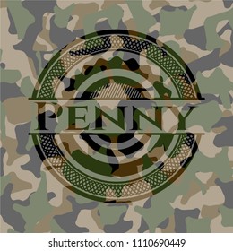 Penny on camouflage pattern