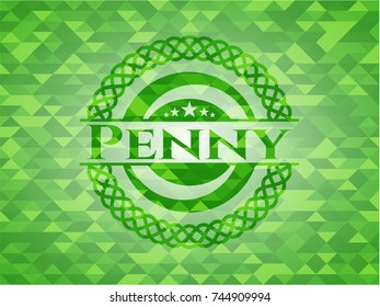 Penny realistic green emblem. Mosaic background