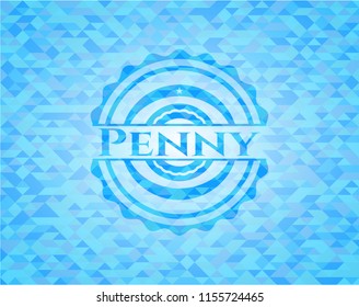 Penny realistic light blue emblem. Mosaic background