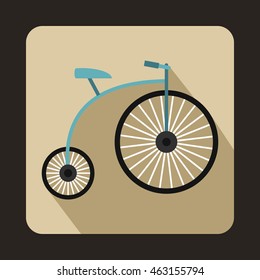 Penny-farthing icon in flat style with long shadow. Transport symbol