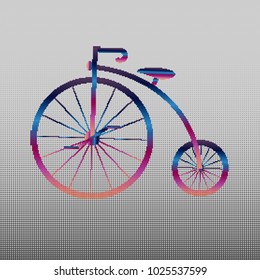 Penny-farthing icon gradient isolated on background. Antique old bicycle with big wheels. Multicolored antique old bicycle with big wheels Penny-farthing colored gradient from circles