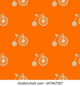 Penny-farthing pattern repeat seamless in orange color for any design. Vector geometric illustration
