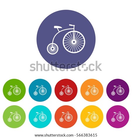 Penny-farthing set icons in different colors isolated on white background
