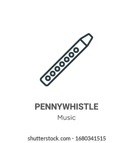 Pennywhistle outline vector icon. Thin line black pennywhistle icon, flat vector simple element illustration from editable music concept isolated stroke on white background