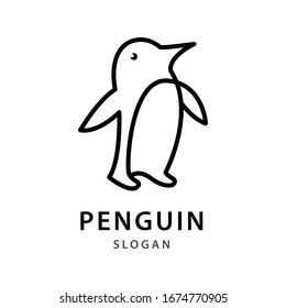 Penquin simple line logo design template. vector illustration.