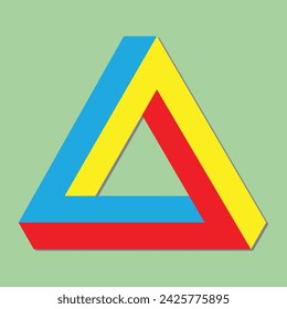 Penrose impossible triangle in blue, red and yellow