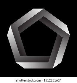 Penrose Pentagon On Black Background. Impossible Object Or Impossible Figure Or An Undecidable Figure.