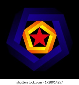 Penrose Pentagon On Dark Background. Impossible Object Or Impossible Figure Or An Undecidable Figure. Color Abstraction With Pentagram.