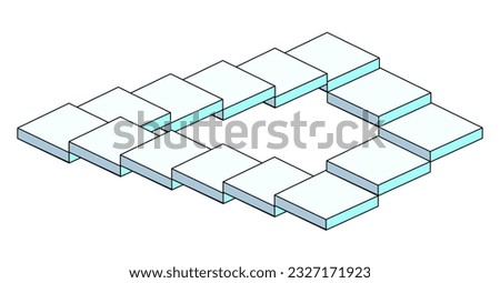 Penrose stairs, impossible staircase, optical illusion. 3d illustration of a staircase, forming a continuous loop. Vector illustration in flat style, isolated on white background