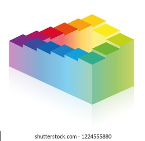 Penrose Stairs. Optical Illusion Of An Impossible Staircase, Symbolic For Infinity, Eternity And Impossibility Or For A Long, Endless Or Arduous And Paradox Path. Rainbow Colored Illustration On Whit