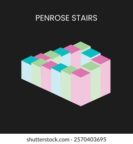 Penrose stairs. Optical illusion of an impossible staircase, symbolic for infinity, eternity and impossibility or for a long, endless or arduous, paradox path. SQUID GAME 