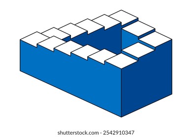 Escadas de Penrose, degraus de Penrose, ou também escada impossível, um objeto impossível e ilusão óptica. Representação bidimensional de uma escada, formando um loop contínuo. Ilustração isolada.