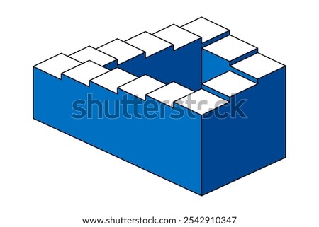 Penrose stairs, Penrose steps, or also impossible staircase, an impossible object and optical illusion. Two dimensional depiction of a staircase, forming a continuous loop. Isolated illustration.