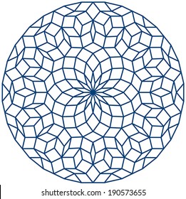 Penrose Tiling - Penrose Pattern, a non-periodic tiling generated by an aperiodic set of prototiles. Vector illustration on white background.