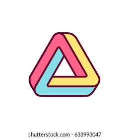 Penrose trialngle icon. Impossible geometric shape, bright color logo design vector illustration.