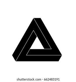 Penrose Triangle Icon. Geometric 3D Object Optical Illusion. Black Silhouette Vector Illustration.