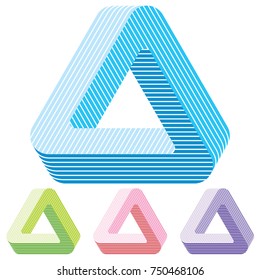 Penrose triangle icon. Impossible rounded triangle in straps. Optical Illusion. Vector Illustration isolated on white