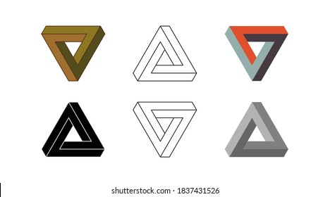 Penrose Triangle Icon. Impossible Vector Geometric Shape Object. Optical Illusion Illustration. Infinity 3D Element