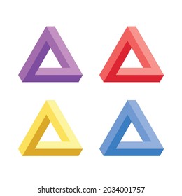 Penrose Triangle icon isolated on white background. Optical illusion triangle sign penrose in diffrent color. 