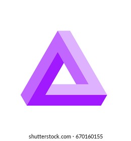 Penrose triangle icon in violet. Geometric 3D object optical illusion. Vector illustration.