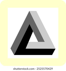 Penrose Triangle Illusion. Optische Vektorgrafik-Illusion. Was wie ein einfaches dreidimensionales Dreieck aussieht, erweist sich bei näherer Betrachtung als unmögliche Form