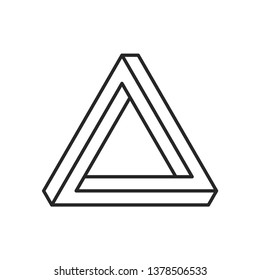 Triángulo de Penrose en diseño de línea. Elemento geométrico imposible o infinito. Ilusión óptica. Símbolo estotérico o científico.
