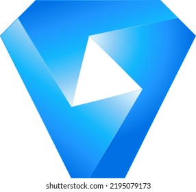 Penrose Triangle Logo Symbol Icon Design. Shiny Blue Triangle Infinity Loop. Glossy Blue Escher Penrose Design