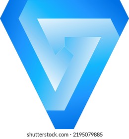 Penrose Triangle Logo Symbol Icon. Blue Shiny Escher Triangle Vortex Infinity Loop. Glossy Blue Penrose Optical Illusion 