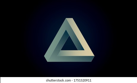 The Penrose triangle on a dark background. Impossible figure