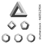 Penrose triangle and polygons gradated black. Penrose tribar, an impossible object, appears to be a solid object, made of three straight bars. Further square, pentagon, hexagon, heptagon and octagon.