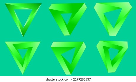 Penrose Triangle Set For Logo, Icon, Symbol, Or Sign. Green Triangle Escher. Triangle Set Vector