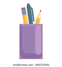 Pens desktop glass icon. Cartoon of pens desktop glass vector icon for web design isolated on white background