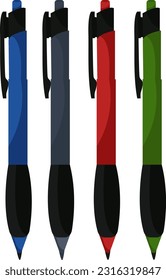 pens of different colors, colored gel pens, ballpoint pens, stationery, school and office supplies, writing supplies, gel pens set, ballpoint pen set