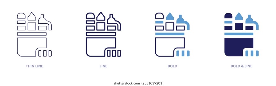 Pens icon in 4 different styles. Thin Line, Line, Bold, and Bold Line. Duotone style. Editable stroke.