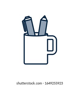 Pens inside mug half line half color style icon design, Office object workforce corporate job work occupation and communication theme Vector illustration