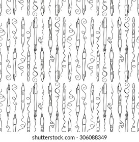 pens and markers - a sketch silhouettes vector pattern