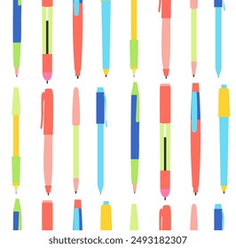 Pens pattern isolated on white background. Flat design for print for covers bags pencil cases. Vector illustration