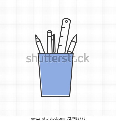 Pens and pencils in cup