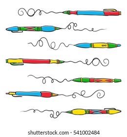 pens and pencils - vector cartoon design set. Isolated on white background collection.
