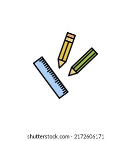 pens, ruler, scale line illustration. element of education illustration icons. Signs, symbols can be used for web, logo, mobile app, UI, UX
