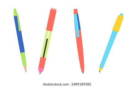 Pens set isolated on white vector illustration Flat design. EPS 10