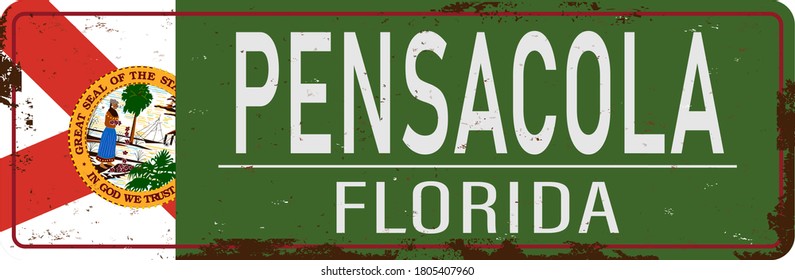 Pensacola , Florida, Road Sign Green Vector Illustration, Road Table, USA City