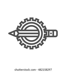 Pensil with Gear Thin Line Vector Icon Isolated on the White Background.