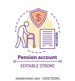 Pension account concept icon. Savings idea thin line illustration. Banking plan, agreement for elderly, senior citizens. Retirement income fund. Vector isolated outline drawing. Editable stroke