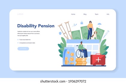 Pension for disabled people web banner or landing page. Social security