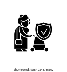 Pension fund black icon, vector sign on isolated background. Pension fund concept symbol, illustration 