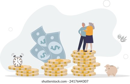 Pension fund and deposited finances for elderly times.Financial plan with income part deposit for senior retirement.