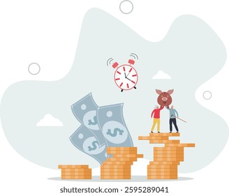 Pension fund and deposited finances for elderly times.Financial plan with income part deposit for senior retirement.flat character life .