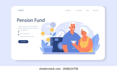 Pension fund employee web banner or landing page. Specialist helps senior people to save money for retirement, financial independence. Economy and wealth, pension plan. Vector flat illustration