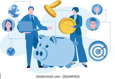
Pensionsfonds, Vektorgrafik für Webbanner, Infografiken, mobil. Geld sparen oder sammeln.